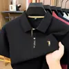 Camiseta Masculina de Manga Curta 100% Algodão Puro, Casual de Negócios, Fina, Respirável, Moderna, Bordada, Camiseta Masculina de Manga Curta com Gola
