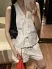 Mzi Studio Verão Estilo Doce Elegante Top de Alça com Babados Decote V para Mulheres 157762