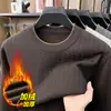 Suéter de Punto Grueso Cálido Casual de Lujo Ligero para Hombre con Cuello Redondo y Terciopelo Plus Otoño Invierno Suéter Base de Lana para Hombre