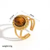 Novo Estilo Anel de Aço Inoxidável com Olho de Tigre Incrustado Moda Feminina Personalizado Aberto Pedra Natural Anel de Aço Titânio Anel Anel