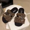 Pantuflas peludas de moda súper trendy para mujer, nuevo estilo 2026, pantuflas peludas de punta abierta para otoño e invierno