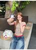 Playera Retro Americana Hottie de Rayas en Contraste de Cuello Redondo y Manga Corta para Mujer Verano 2025 Nuevo Top Ajustado de Moda