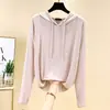 Camiseta de Manga Larga de Modal para Mujer, Primavera y Verano, Holgada, Adelgazante, Suéter con Capucha, Tallas Grandes, Camiseta Base Interior, Protector Solar, Top Delgado