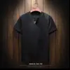 Camiseta de Lino de Manga Corta para Hombre Verano Holgada de Media Manga Talla Grande Camiseta de Algodón y Lino Color Sólido Transpirable Cuello en V Top Delgado para Hombre