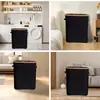 Cesta Plegable de Bambú con Tapa para Clasificación y Almacenamiento de Botellas de Reciclaje, Contenedor de Reciclaje de Botellas de Bebida con Bolsa Interior para Almacenamiento en el Hogar