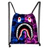 Bolsa con Cordón Estampada de Tiburón Nuevo Transfronteriza Mochila Estudiante de Gran Capacidad Bolsa de Almacenamiento Grande Casual para Exteriores Venta al por Mayor