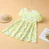 2026 Nuevo Estilo Vestido Dulce para Niñas con Estampado Floral Completo Mangas Abullonadas Verano Manga Corta Holgado Casual Bata de Casa