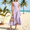 Vestido largo de verano para mujer, estilo europeo y americano transfronterizo, nuevo, de malla de seda, patchwork, sin mangas, cuello recto, ceñido a la cintura