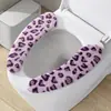 Cojín de Asiento de Inodoro de Invierno Adhesivo para Hogar Cojín de Inodoro Universal Impermeable Junta de Inodoro Acolchada Estampado de Leopardo Terciopelo Pegatina de Dos Piezas