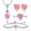 Transmissão ao vivo mais vendidos coloridos gema flor de gelo lapidada diamante de alto carbono em formato de coração conjunto anel brincos colar pulseira pingente banhados a ouro real