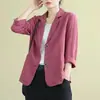 Chaqueta de algodón y lino, blazer pequeño, nuevo estilo primavera y otoño 2026, corte holgado, artístico, versátil, de manga larga, casual, chaqueta elegante, transfronterizo