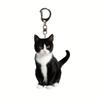 Acrílico preto e branco smoking gato chaveiro dupla face design pet chaveiro ornamento, adequado para mochila
