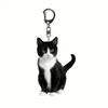 Acrílico preto e branco smoking gato chaveiro dupla face design pet chaveiro ornamento, adequado para mochila