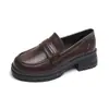 Mocasines de cuero genuino con suela gruesa para mujer, nuevos zapatos pequeños de cuero vintage 2026, zapatos de mujer sin cordones con tacón grueso y suela blanda
