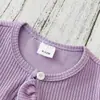 Bolero de punto con borde de oreja de madera morada para bebé niña + Vestido sin mangas con estampado floral y lazo + Conjunto de dos piezas Clase A para otoño