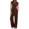 Novo Produto Europeu e Americano da Amazon 2026: Conjunto Casual de Cor Sólida com Manga Longa, Top e Calça Wide Leg de Cintura Alta Sportswear