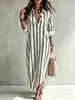 Vestido camisa de rayas verticales para mujer talla grande con cuello camisero, mangas caídas, corte holgado, estilo casual para vacaciones en la playa