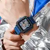 Modelo novo transfronteiriço, estiloso e chamativo, mostrador grande, colorido, refletivo, relógio quadrado de silicone, relógio de pulso masculino com calendário, relógio de quartzo