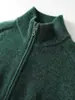 Jaqueta com zíper grossa mesclada suéter de cashmere puro 2026 Outono/Inverno novo estilo cardigã de tricô feminino gola alta