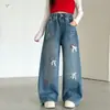 Jeans para Niña 2026 Otoño Nuevo Estilo Niños Medianos y Grandes Bordado 3D de Lazo Pantalones de Pierna Ancha Pantalones de Pierna Recta Ropa para Niños Pantalones