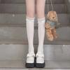Calcetines blancos de encaje fino de terciopelo, calcetines de pantorrilla con tablero de luz, lazo azul, calcetines dulces de rodilla estilo jk japonés