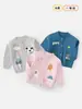Suéter redondo de jacquard de dibujos animados para otoño e invierno para niños y niñas, top cálido de manga larga estilo coreano, chaqueta de punto para niños pequeños