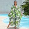 Novo Estilo Europeu e Americano Transfronteiriço Viscose Estampado Férias Solto Tamanho Grande Vestido Longo Saída de Praia Cobertura de Biquíni para Mulheres