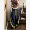 Calça Jogger Casual Listrada Estilo Americano Plus Size 150kg para Mulheres, Primavera e Verão Fina de Cintura Alta Solta Emagrecimento Versátil de Perna Larga