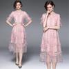Foto real em estoque bordado pesado luxo leve elegante cintura alta modelador saia fada rosa vestido com bordado de fio de ouro