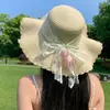 Sombrero de Paja de Ala Ancha con Lazo para Mujer, Sombrero para el Sol de Verano para Exteriores, Protección Solar, Sombrero de Playa para Vacaciones y Viajes, Sombrero Versátil para la Costa