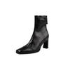 Botas Elegantes y Sexy de Tacón Alto y Corte Slim 2025 Otoño e Invierno Tacón Grueso Ropa de Trabajo Look Adelgazante Versátiles Punta Cuadrada Elásticas Cubrepiernas Botines Cortos para Mujer