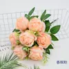 7 Rosas de Borde Quemado, Rosas de Seda, Flores para Jarrón de Sala de Estar, Arreglo de Fondo para Decoración de Salón de Bodas