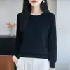 Suéter de Punto de Algodón Puro con Cuello Redondo y Mangas Largas Raglán, Camiseta Base de Color Sólido de Corte Holgado para Mujer, Nuevo Otoño/Invierno 2026