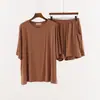 Traje Casual de Shorts para Mujer, Nuevo Estilo de Verano, Cuello Redondo a la Moda, Manga Media, Estilo Coreano, Holgado, Talla Grande, Conjunto de Dos Piezas, Modal