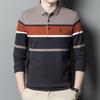Runenboro Otoño e Invierno Nueva Camiseta de Manga Larga a Rayas para Hombre Pulóver Bordado para Papá de Mediana Edad Camiseta Top para Hombre