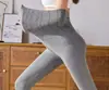 Calça Quente de Listras Verticais de Cintura Alta para Outono e Inverno para Mulheres, Calça Base de Toque Nu com Alta Elasticidade Levanta Bumbum, Emagrecedora Não Volumosa, Calça Justa Próxima ao Corpo