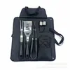 Bolsa Portátil de Tecido Oxford Conjunto de Grelha com Cabo de Aço Inoxidável 410 Ferramentas para Churrasco Garfo Espátula Pegador Escova de Limpeza Escova para Grelha