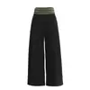 Pantalones casuales de pierna ancha para mujer, diseño de empalme con cintura a cuadros de estilo americano, nuevos para 2026, holgados y versátiles con corte recto y caída.
