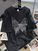 Camiseta de algodón puro lavada, marca hiphop europea y americana moderna, con efecto desgastado, manga corta, para mujer, talla grande, top holgado oversize estampado