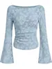 2026 Europeu e Americano Transfronteiriço Gola Barco Jacquard Slim Fit Feminino Manga Longa Flare Camisa de Malha Floral