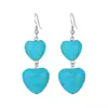 Aretes de Piedra de Pino Estilo Étnico Bohemio Retro Europeo y Americano Moda Transfronteriza Aretes con Borla de Turquesa Aretes Mujer