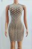 Vestido Corto sin Mangas de Malla Transparente Color Marrón con Cristales Brillantes, Perfecto para Mujeres Sexy para Celebrar Fiestas y Cumpleaños