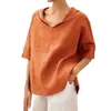 Comércio Exterior Transfronteiriço Shopee Camiseta 100% Algodão Primavera e Verão Novo Estilo Tamanho Grande Feminino Top de Algodão e Linho