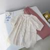 Camisa Crochê Cortada Suave Manga Curta para Mulheres Verão 2025 Macia e Amiga da Pele Bege Manga Curta de Algodão Camisa Babydoll