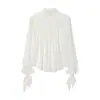 Ropa europea y americana para mujer transfronteriza, popular en AliExpress, blusa top casual de moda, moderna, estilo francés, con manga fruncida, plisada, hombreras