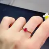 Anillo de Rubí Nuevo, Transparente como el Cristal, con Fuego Deslumbrante, Piedra Principal 4*6mm