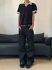 Pantalones vaqueros negros acampanados bordados con patrón retro americano, marca de moda, alta gama, corte ajustado, pantalones casuales de pierna recta