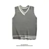 Chaleco estilo preppy con cuello en V para pareja de estudiantes, holgado, color de contraste, suéter chaleco casual jk, suéter dk, hombres y mujeres