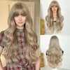 Peluca larga y ondulada para mujer con reflejos marrones, textura natural suave, cobertura total de la cabeza, 30 pulgadas