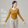 Roupa de Prática de Dança Moderna Decote V Slim Fit Roupa de Dança Valoriza a Figura Manga Longa Top de Dança
